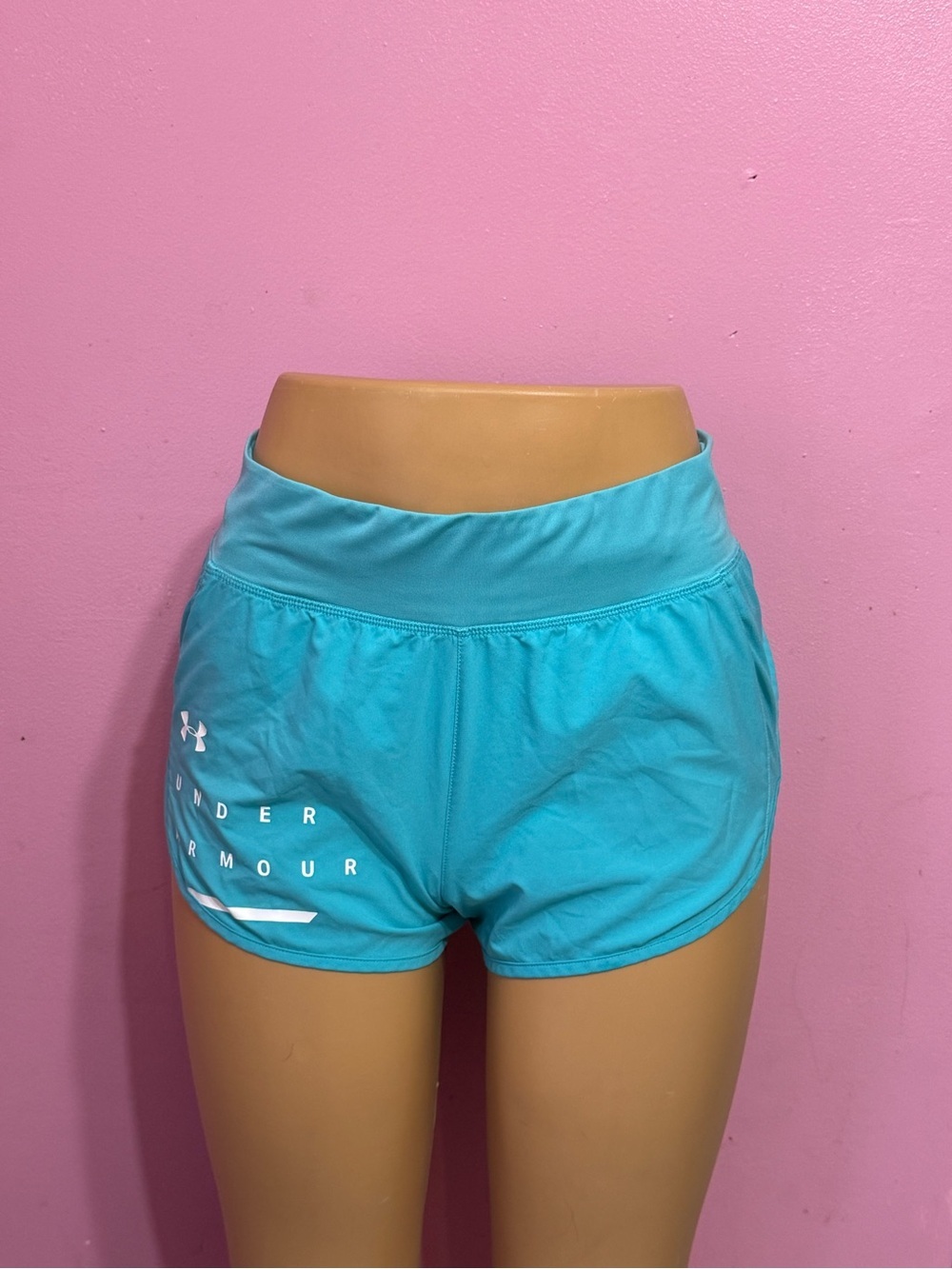 Under Armour Heat Gear Teal Shorts Elastic Waist Pocket Lined Women's SM Fitted